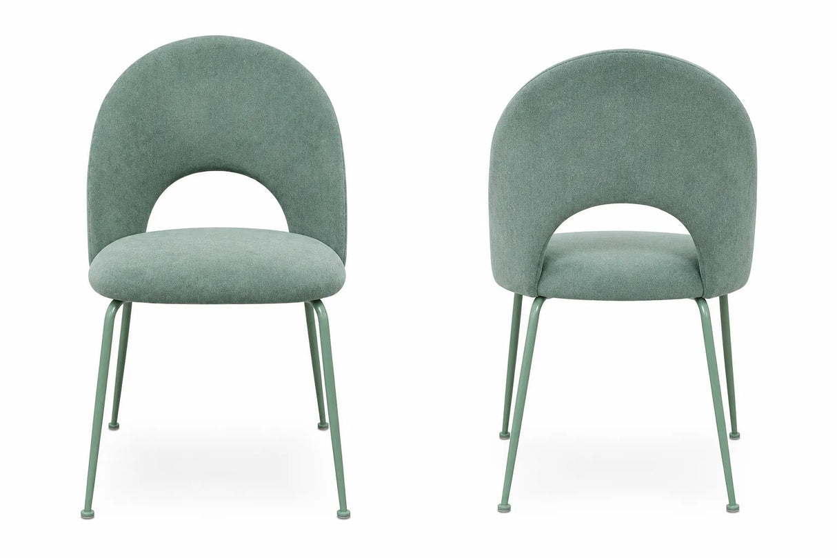Sedia Paola imbottita in microfibra HTSDR con gambe in metallo verniciato a polvere, disponibile in tortora, verde, grigio e cammello, venduta in set da 2.