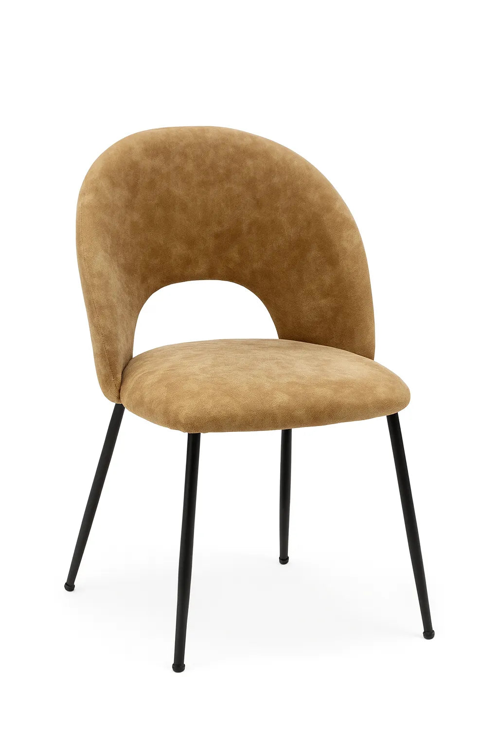 Sedia Paola in tessuto Nabuk con gambe in metallo nero e schienale imbottito