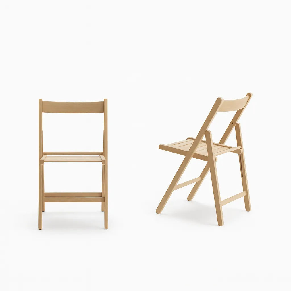 Sedia pieghevole Apri e Chiudi in legno di faggio con seduta a doghe, richiudibile e salvaspazio