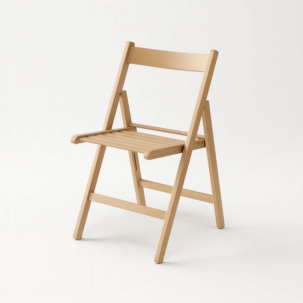 Sedia pieghevole Apri e Chiudi in legno di faggio con seduta a doghe, richiudibile e salvaspazio