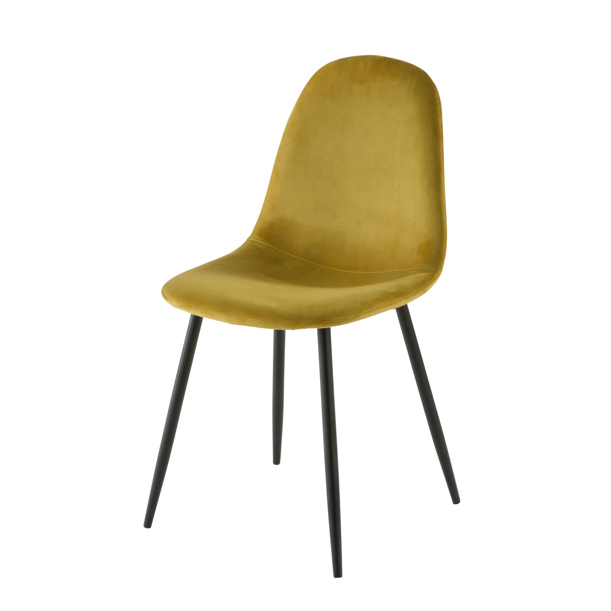 Sedia Tiky in velluto giallo con gambe in metallo nero, design moderno ed elegante