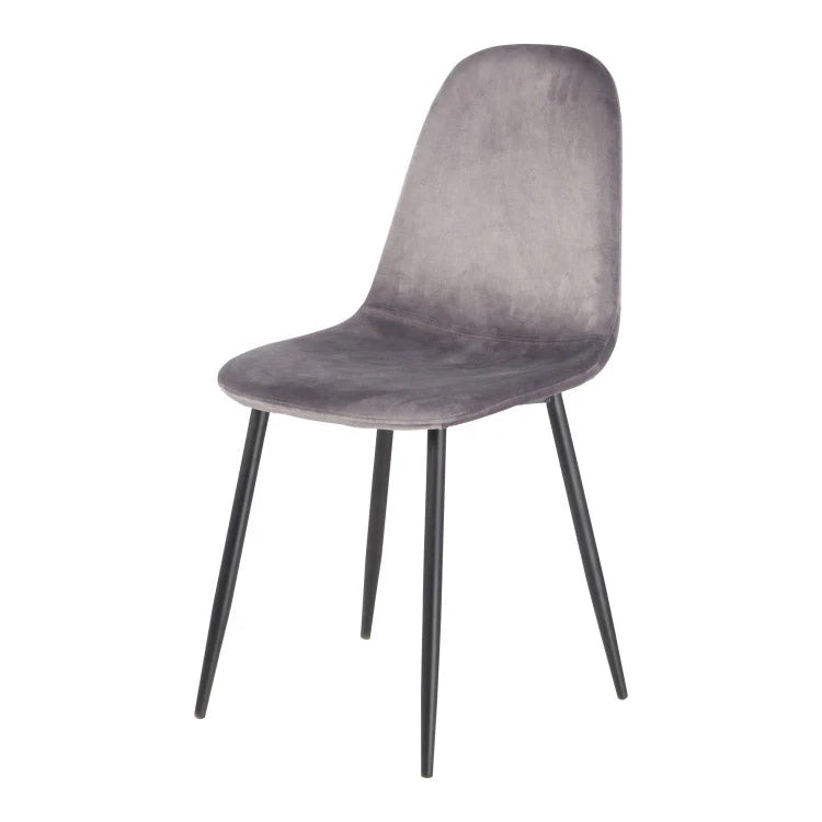 Sedia Tiky in velluto grigio con gambe in metallo nero e seduta imbottita