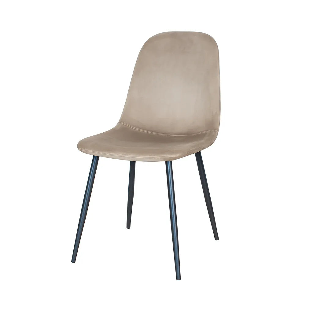 Sedia Tiky in velluto tortora con gambe in metallo nero, design moderno ed elegante