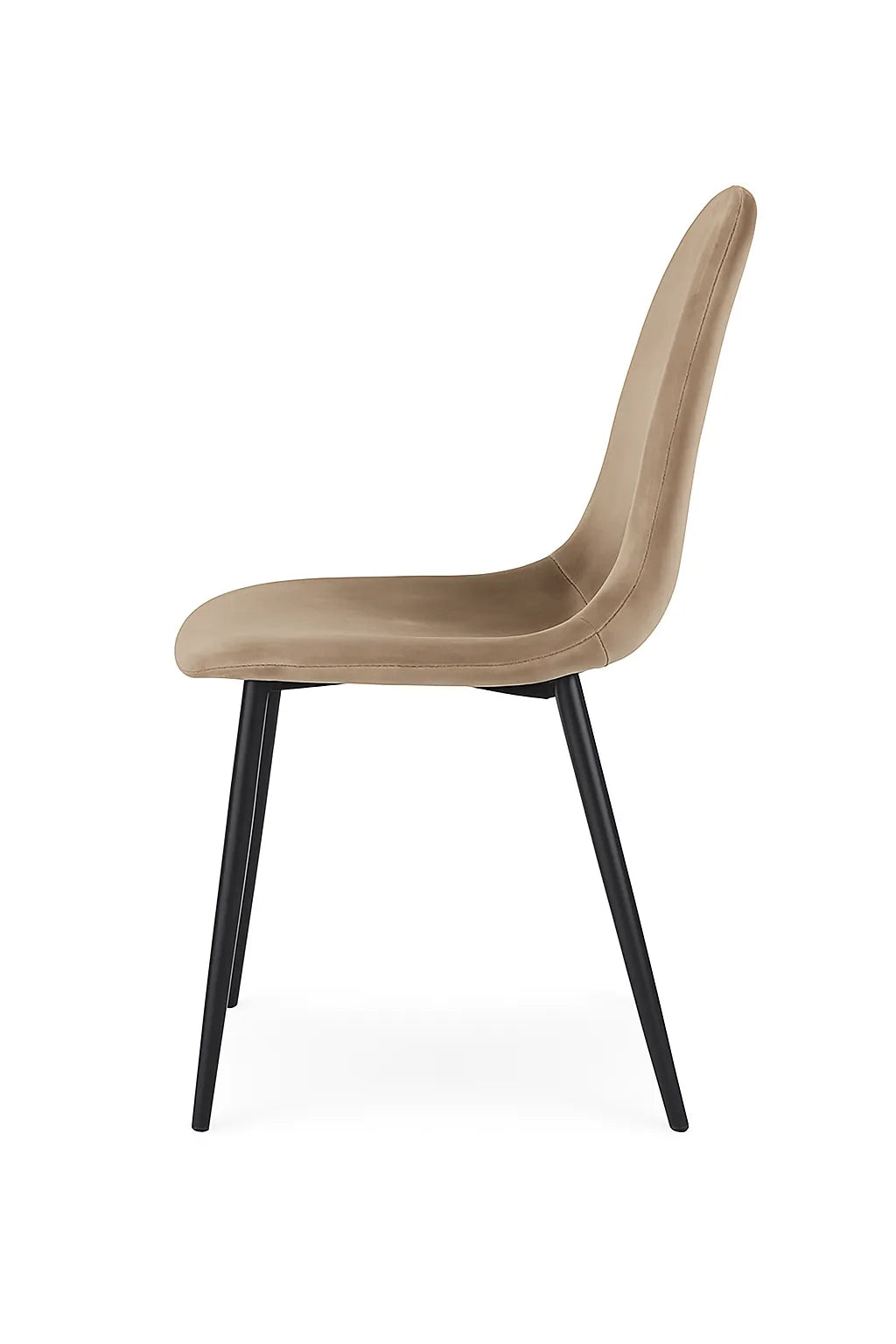 Sedia Tiky in velluto tortora con gambe in metallo nero, design moderno ed elegante