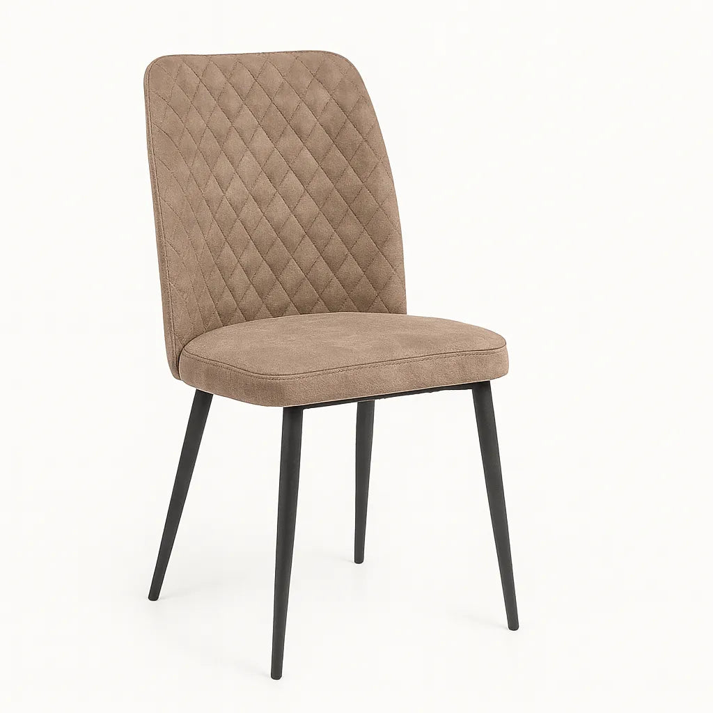 Sedia Tufi imbottita con rivestimento in nabuk e gambe in metallo nero, stile moderno industriale