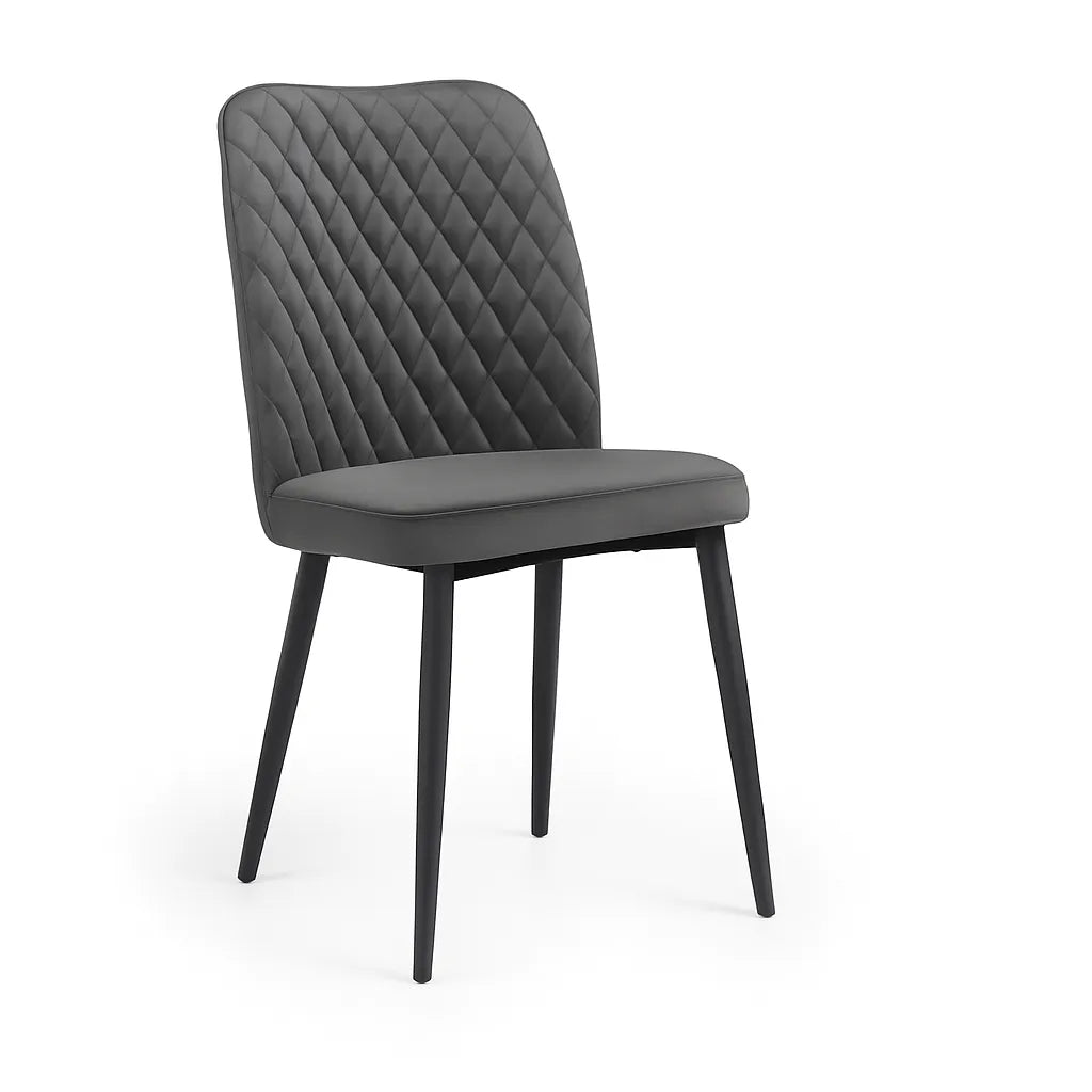 Sedia Tufi imbottita con rivestimento in nabuk e gambe in metallo nero, stile moderno industriale