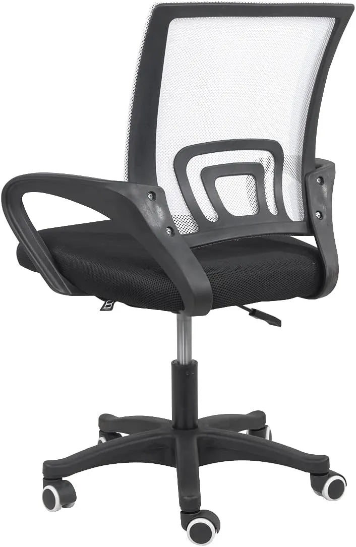 Sedia da ufficio Providence con schienale in rete bianca e seduta in tessuto nero