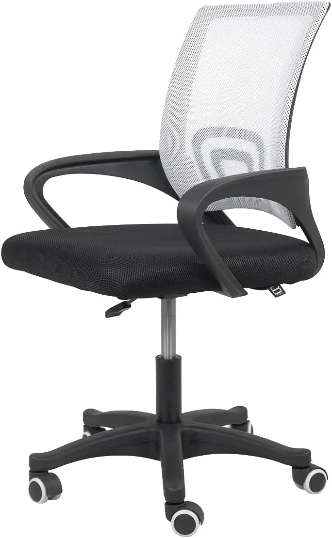 Sedia da ufficio Providence con schienale in rete bianca e seduta in tessuto nero