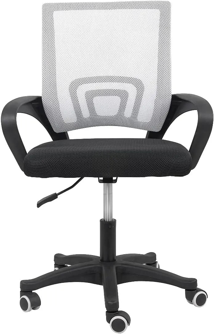 Sedia da ufficio Providence con schienale in rete bianca e seduta in tessuto nero