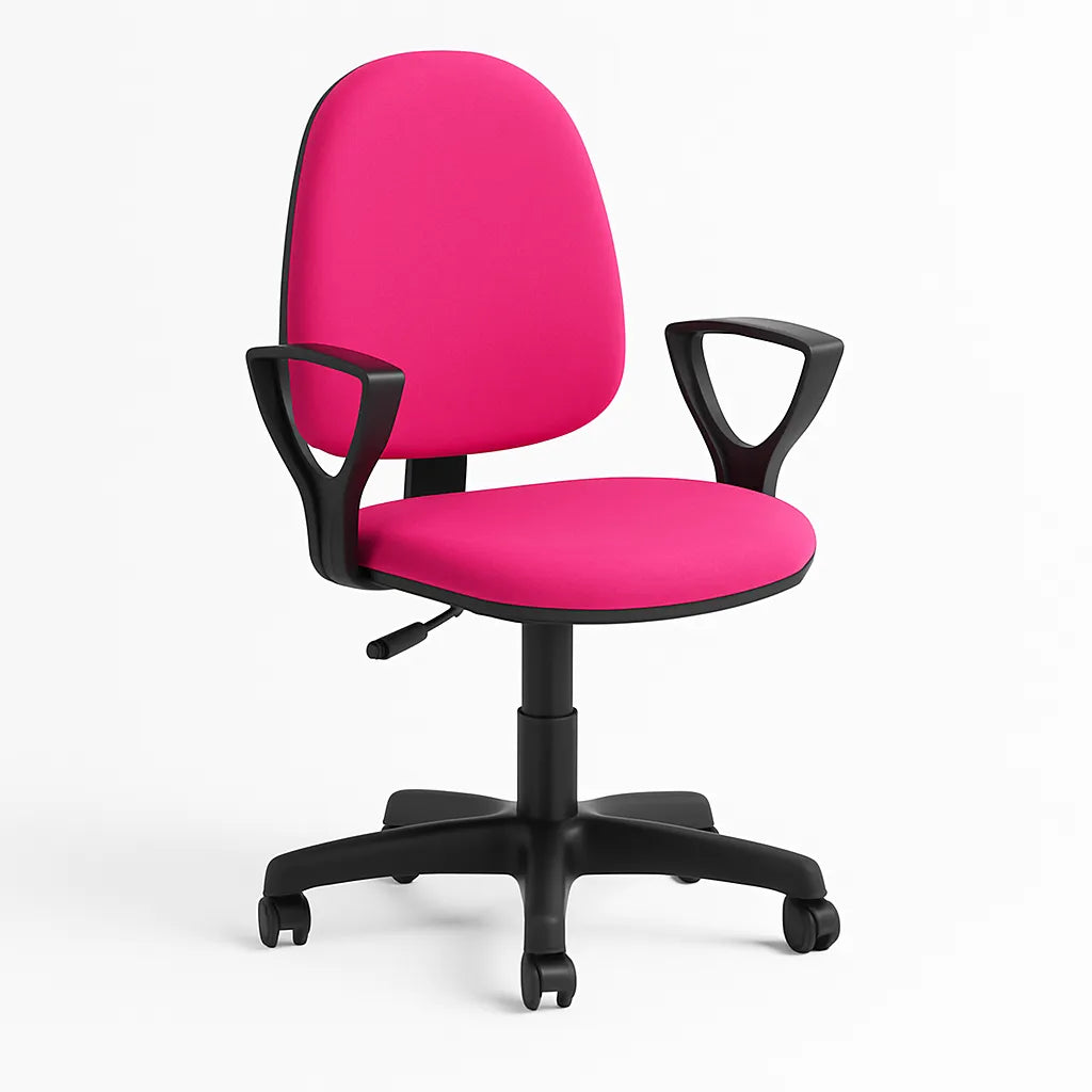 Sedia da ufficio girevole in similpelle nera con base a 5 razze e braccioli fissi