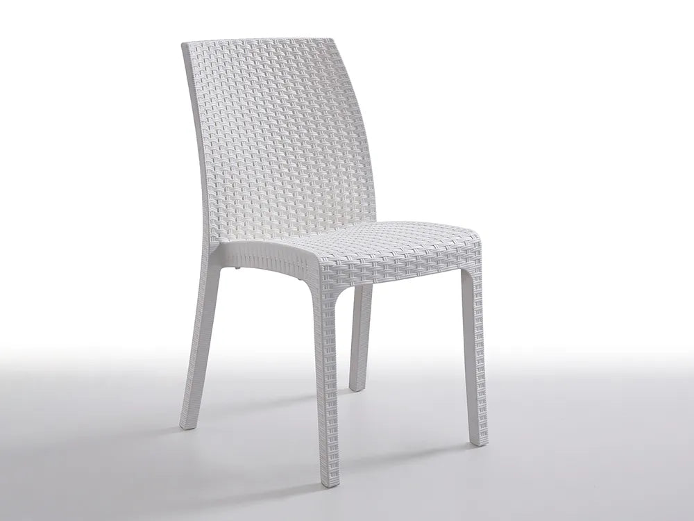 Sedia Virginia impilabile in polipropilene con finitura rattan, per uso interno ed esterno