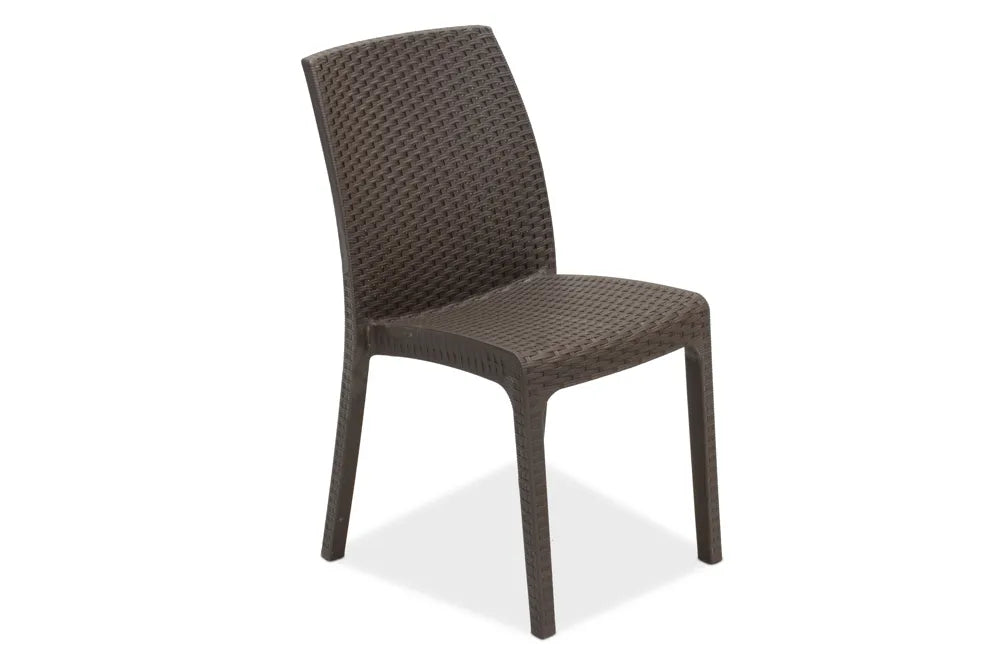 Sedia Virginia impilabile in polipropilene con finitura rattan, per uso interno ed esterno