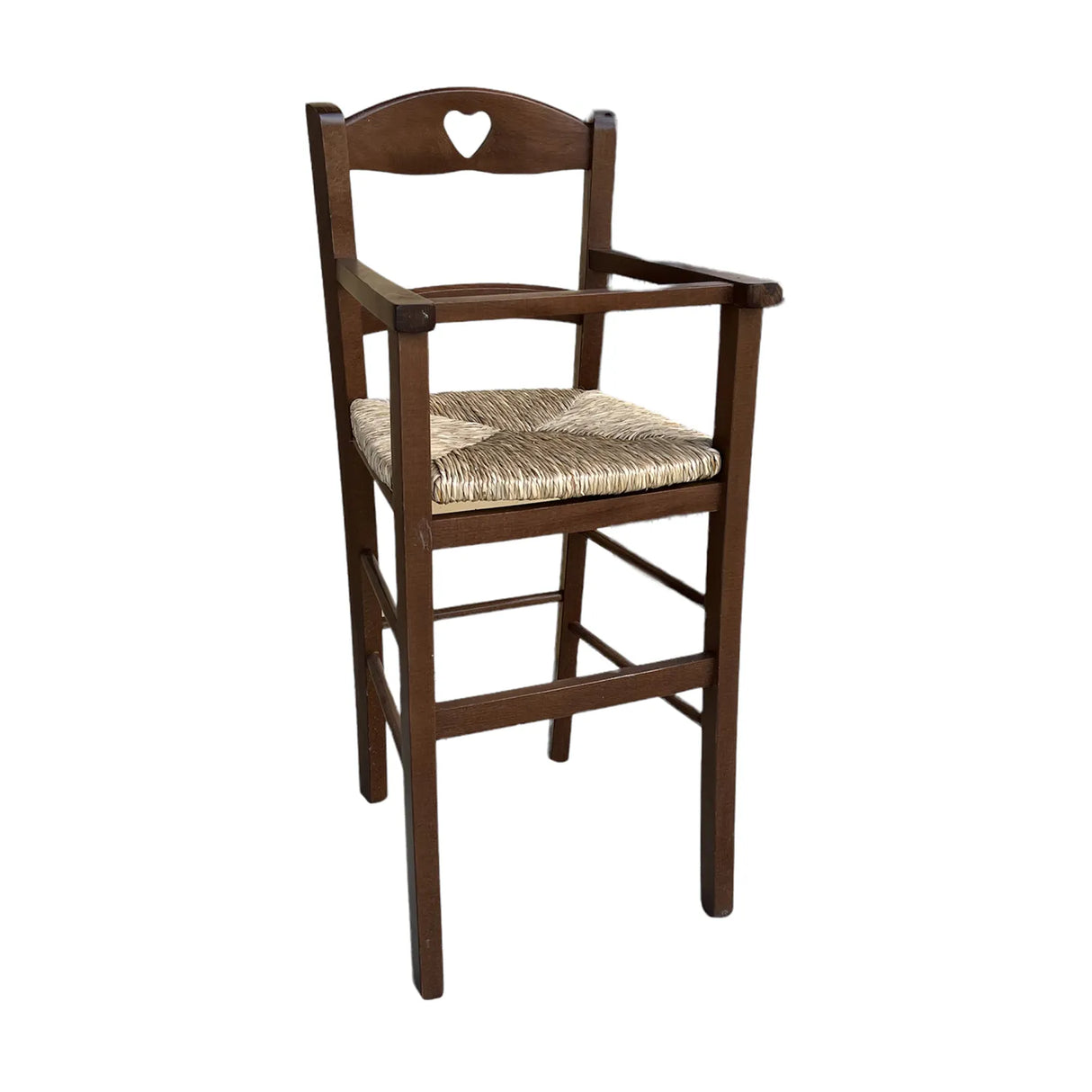 Seggiolone in legno di faggio per bambini con seduta in paglia intrecciata, stile rustico classico