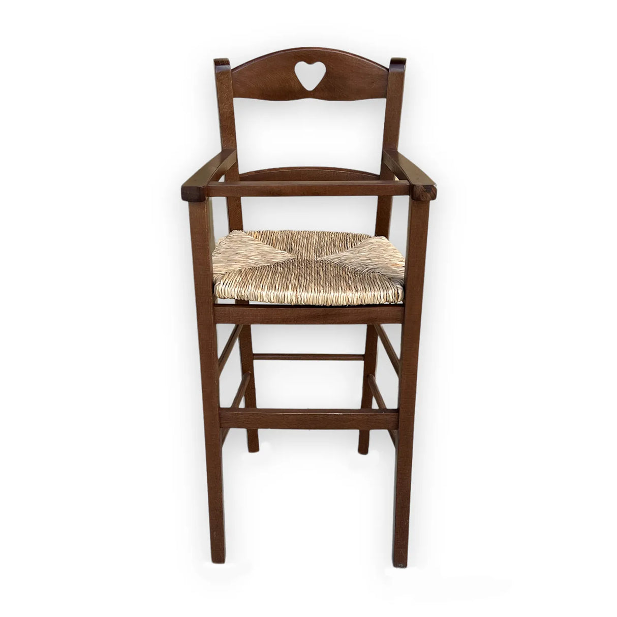 Seggiolone in legno di faggio per bambini con seduta in paglia intrecciata, stile rustico classico