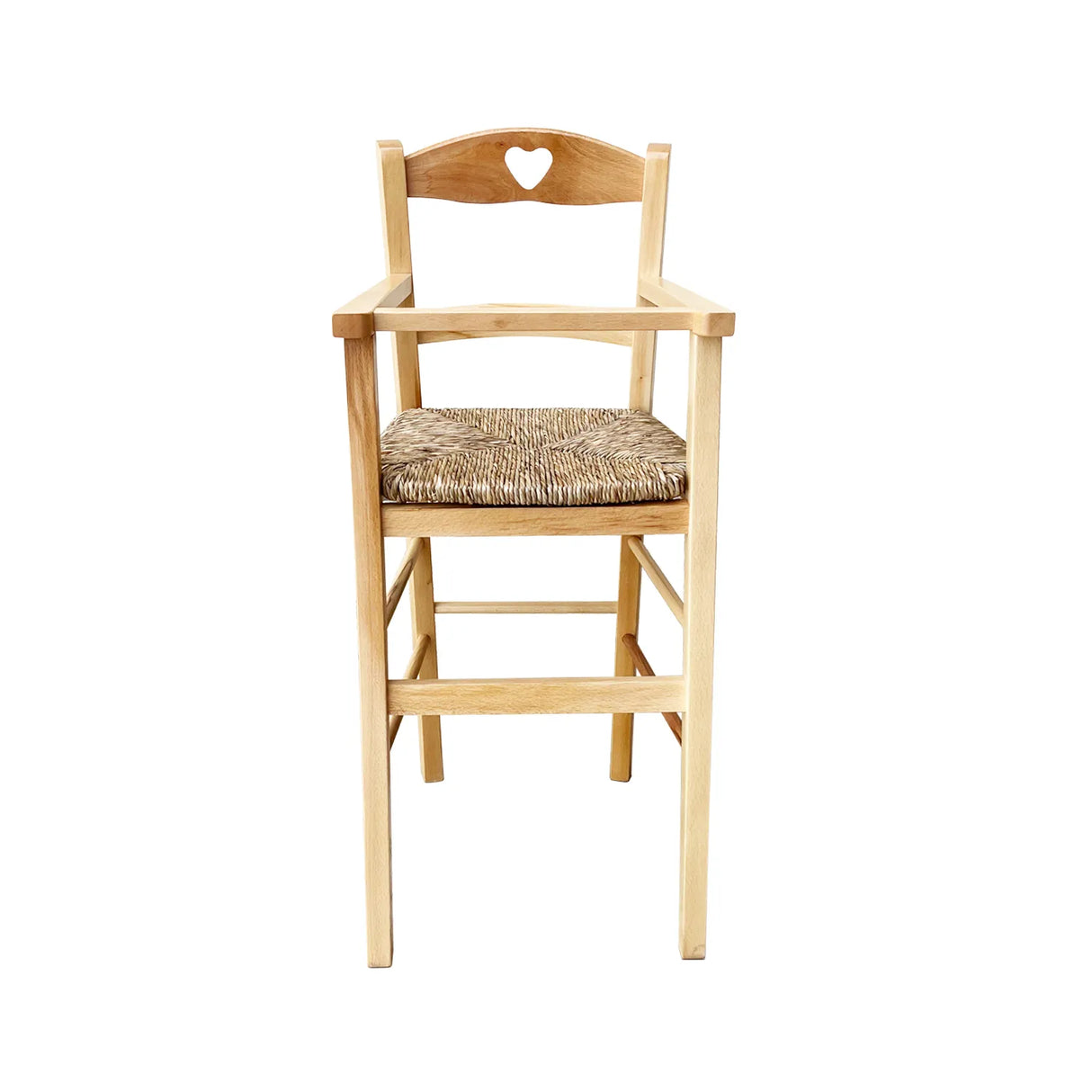 Seggiolone in legno di faggio per bambini con seduta in paglia intrecciata, stile rustico classico