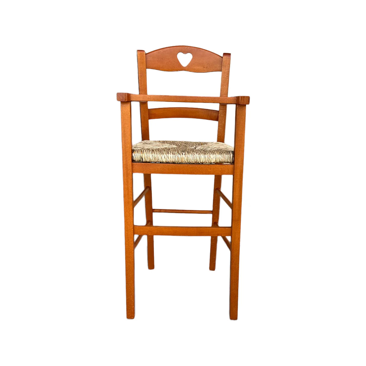 Seggiolone in legno di faggio per bambini con seduta in paglia intrecciata, stile rustico classico