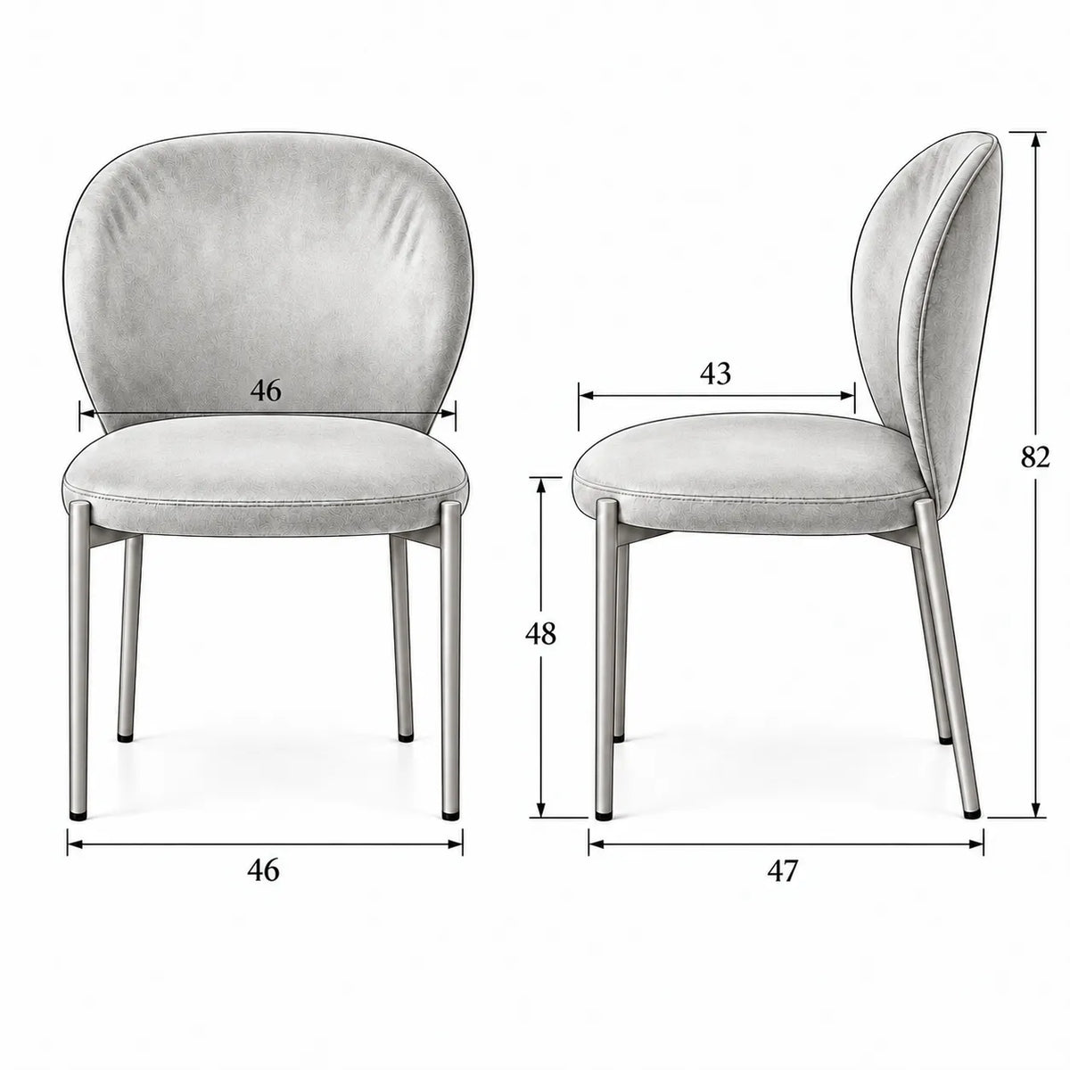 Sedia Thalia del set da 2 in velluto beige o tortora con struttura in metallo cashmere