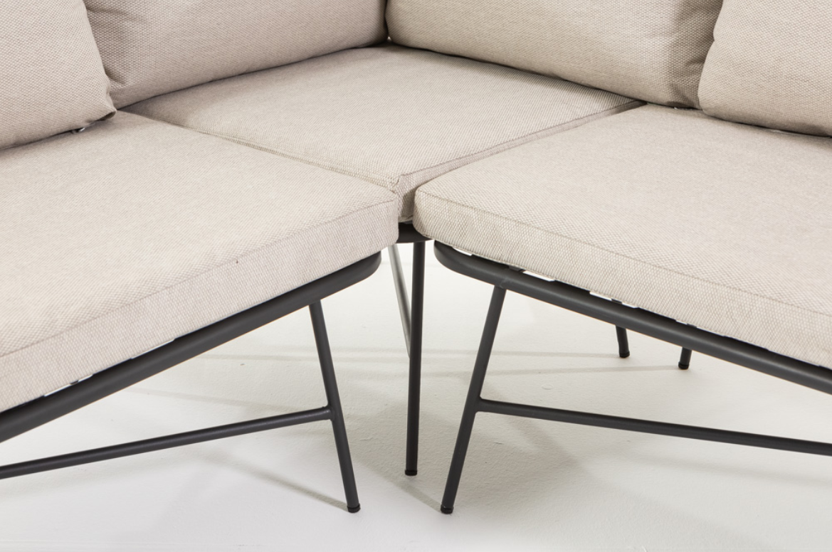 Set da giardino TIVOLI CORNER con divano angolare in rattan e tavolini in metallo