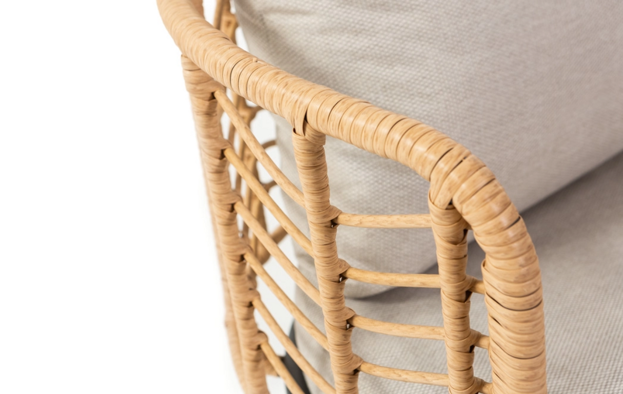 Set da giardino TIVOLI CORNER con divano angolare in rattan e tavolini in metallo