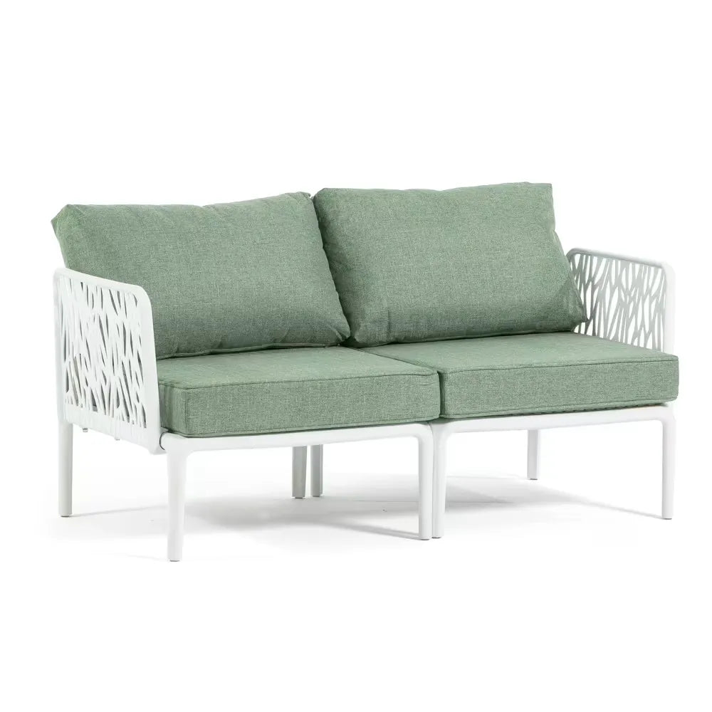 Set da giardino Hoya con divano, poltrone e tavolino in resina bianco e verde