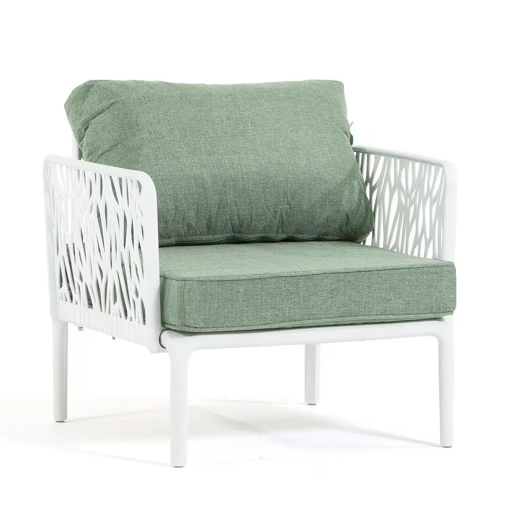 Set da giardino Hoya con divano, poltrone e tavolino in resina bianco e verde