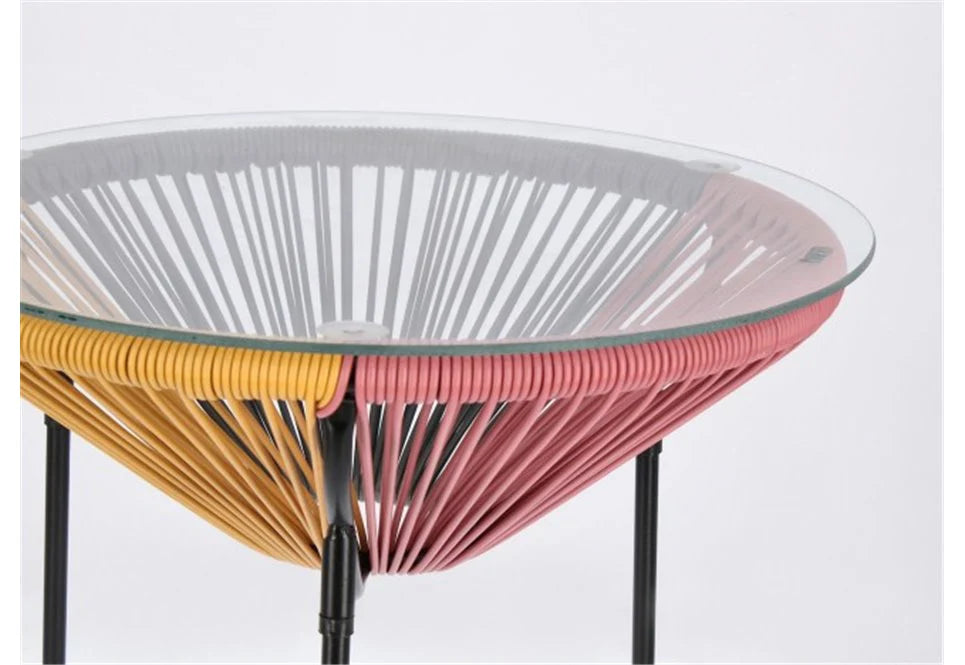 Set da giardino con poltrone in corda sintetica e tavolino Parker con piano in vetro