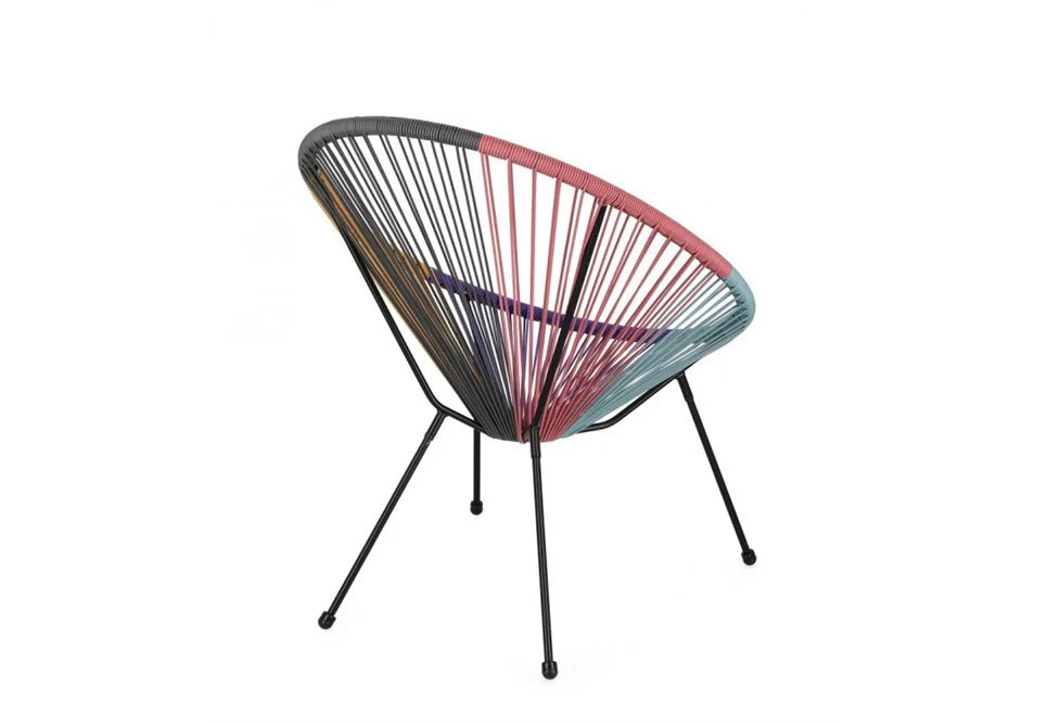 Set da giardino con poltrone in corda sintetica e tavolino Parker con piano in vetro