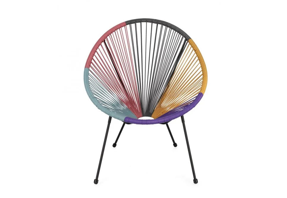 Set da giardino con poltrone in corda sintetica e tavolino Parker con piano in vetro