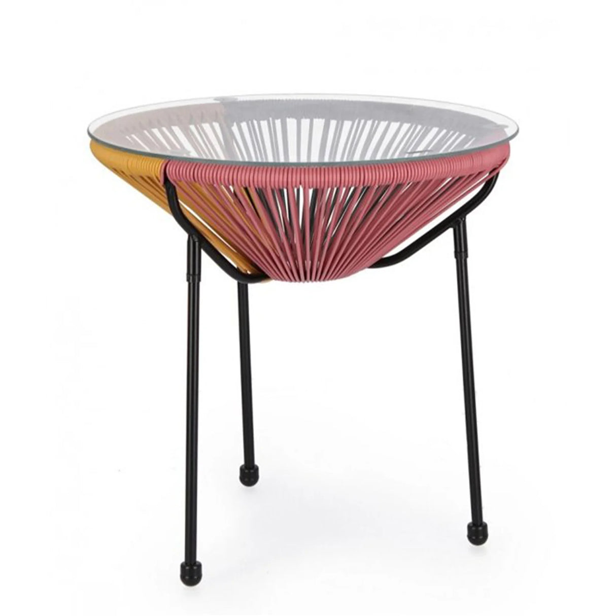 Set da giardino con poltrone in corda sintetica e tavolino Parker con piano in vetro