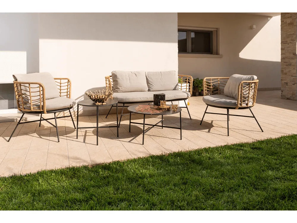 Set Salotto da Giardino TIVOLI Boho Chic 4 Posti – Polirattan e Metallo Nero