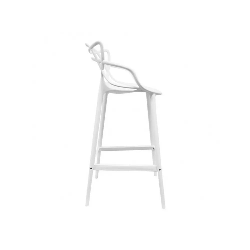 Sgabello 133 moderno in polipropilene beige con schienale ergonomico, perfetto per banconi cucina e bar