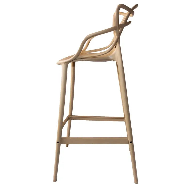 Sgabello 133 moderno in polipropilene beige con schienale ergonomico, perfetto per banconi cucina e bar