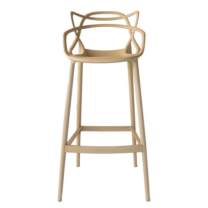Sgabello 133 moderno in polipropilene beige con schienale ergonomico, perfetto per banconi cucina e bar