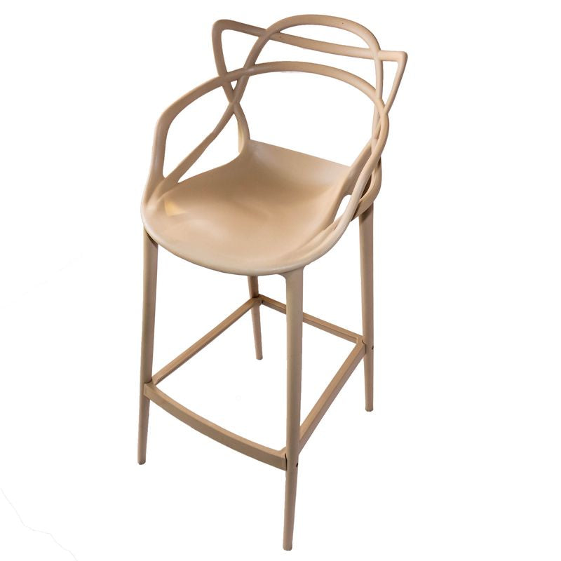 Sgabello 133 moderno in polipropilene beige con schienale ergonomico, perfetto per banconi cucina e bar