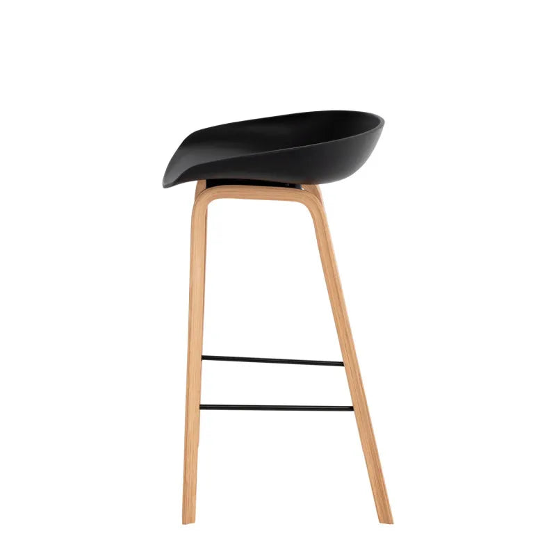 Sgabello moderno Daxer bianco con seduta in plastica e gambe in legno di faggio stile nordico