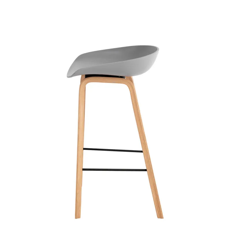 Sgabello moderno Daxer bianco con seduta in plastica e gambe in legno di faggio stile nordico