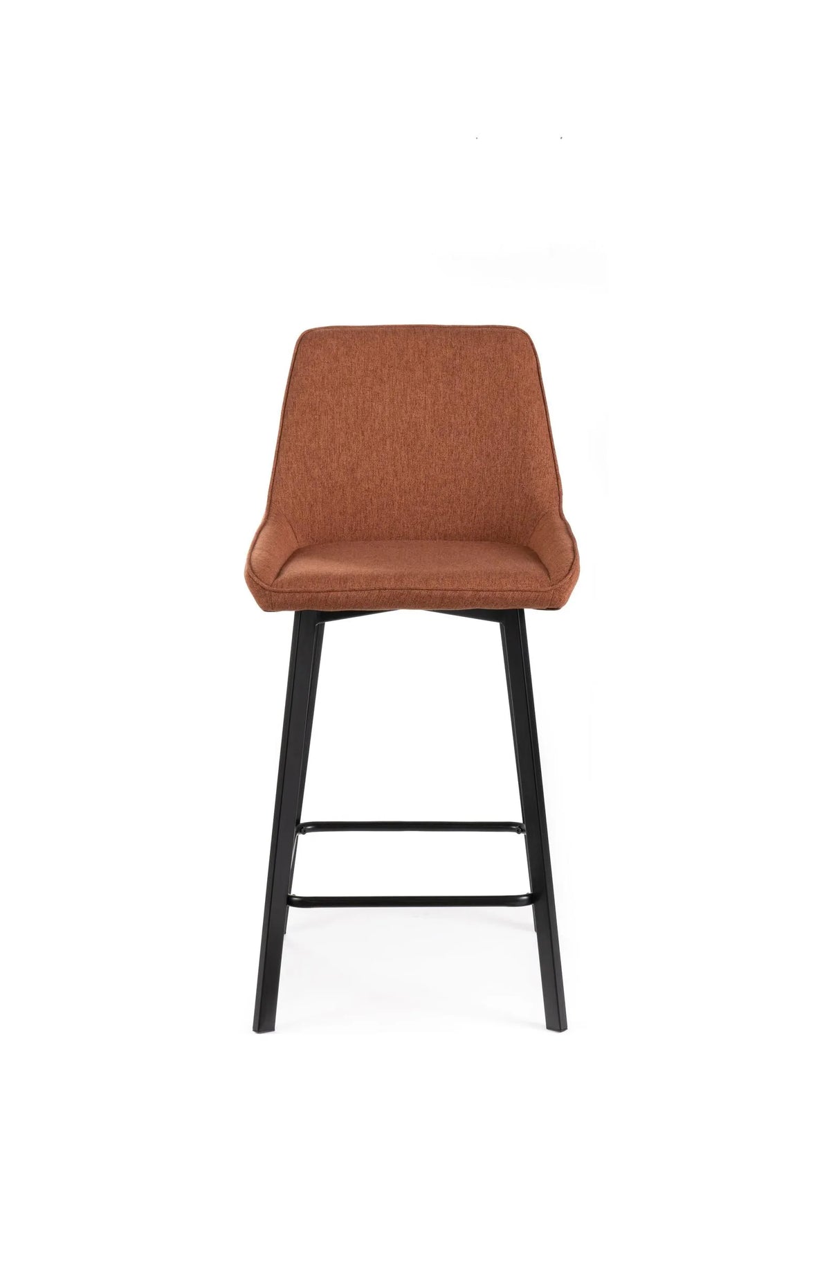 Sgabello Fox con seduta imbottita in tessuto e poggiapiedi in metallo, ideale per cucina o angolo bar