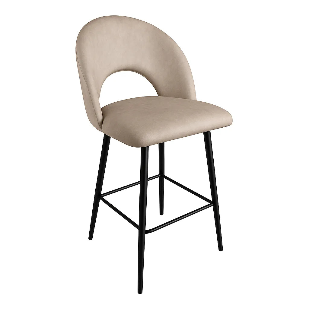 Sgabello Mary in velluto disponibile nei colori tortora, grigio e senape con struttura e poggiapiedi in metallo