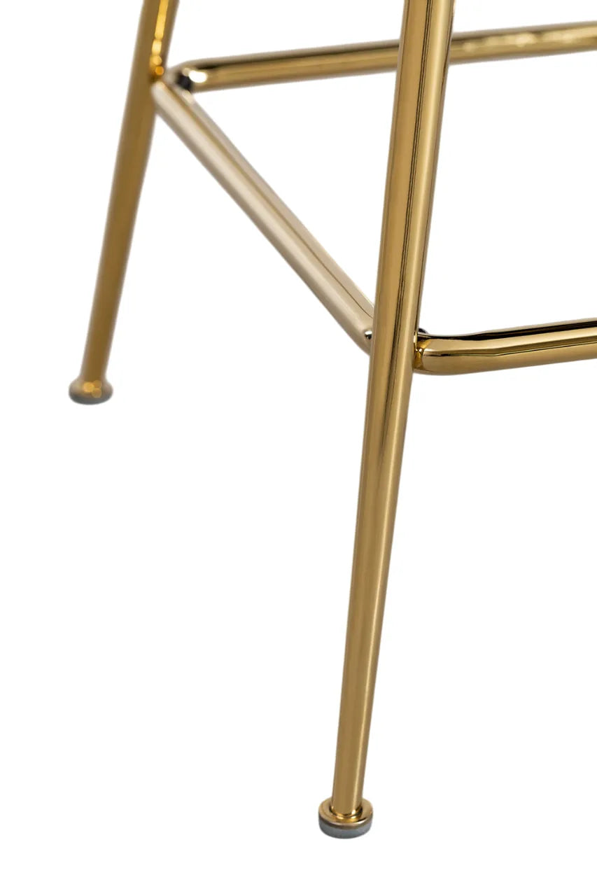 Sgabello alto Paris in velluto verde giungla con struttura dorata e schienale curvo imbottito