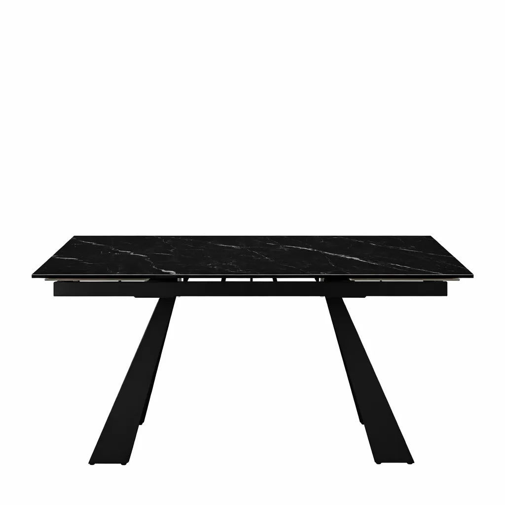 Tavolo Alex allungabile con top in gres porcellanato effetto marmo nero e gambe in metallo nero