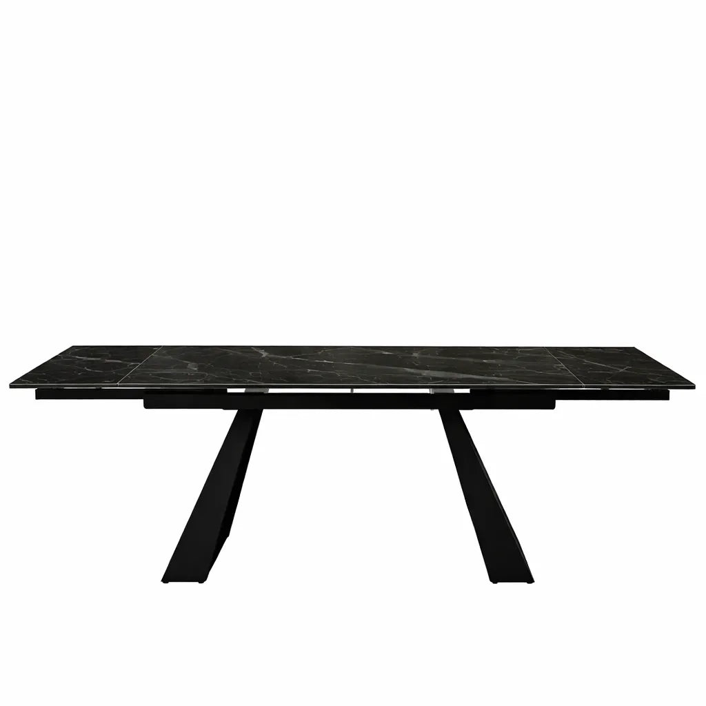 Tavolo Alex allungabile con top in gres porcellanato effetto marmo nero e gambe in metallo nero
