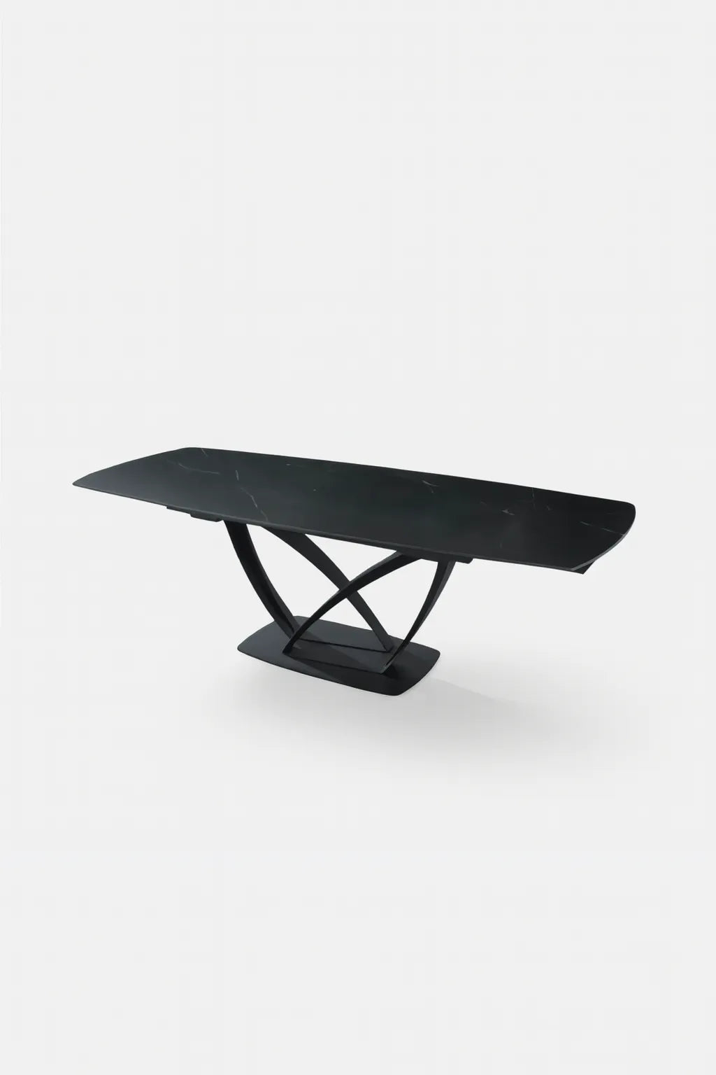 Tavolo Angel allungabile con piano in ceramica marmo nero e struttura in metallo nero, estensibile da 160 a 240 cm