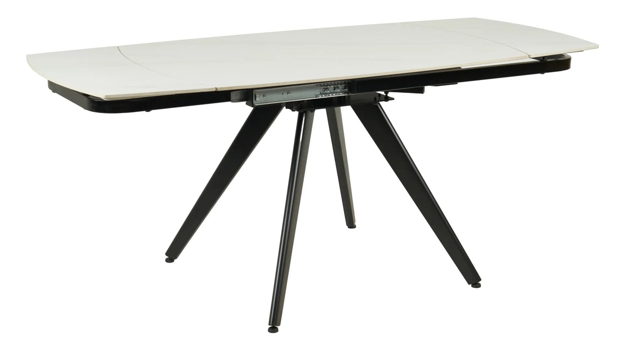 Tavolo allungabile rotante in ceramica effetto marmo bianco con gambe bianche, design moderno per cucina e soggiorno 6/8 posti.