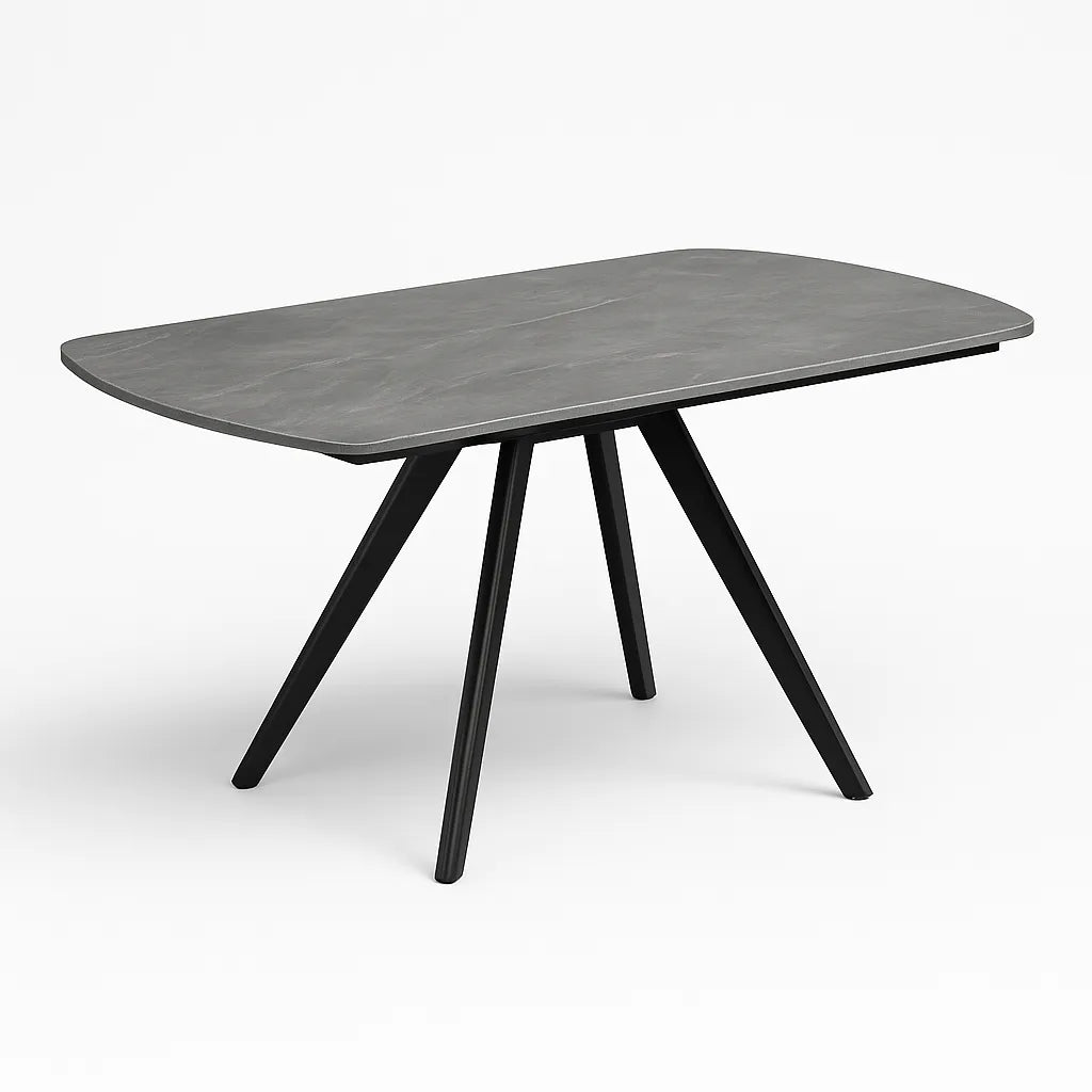 Tavolo allungabile rotante in ceramica effetto marmo nero con gambe in metallo, da 6 a 8 posti.