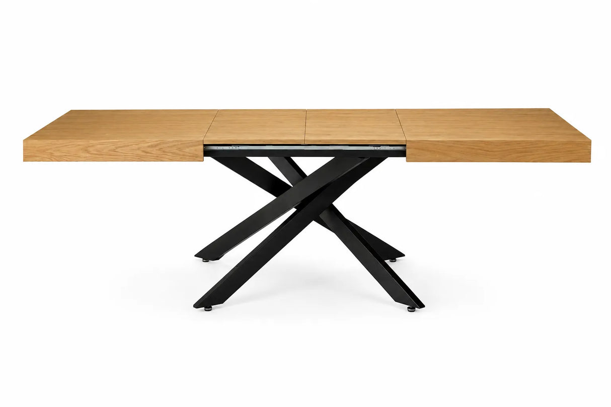Tavolo allungabile Urano 160/240 cm con piano impiallacciato e struttura in metallo disponibile nelle finiture Noce/Nero, Rovere/Nero e Rovere/Bianco.
