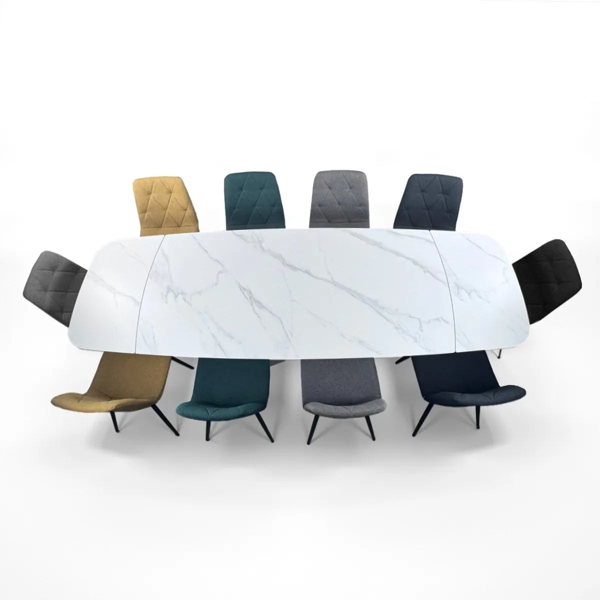 Tavolo allungabile Venere con piano in ceramica marmo Bianco opaco e basamento centrale Grigio opaco