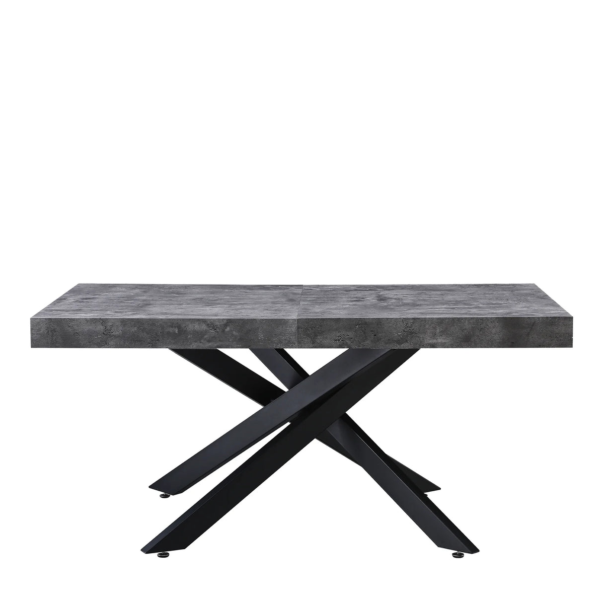 Tavolo Anson allungabile con piano in rovere o effetto cemento e gambe incrociate in metallo, estensibile da 160 a 240 cm