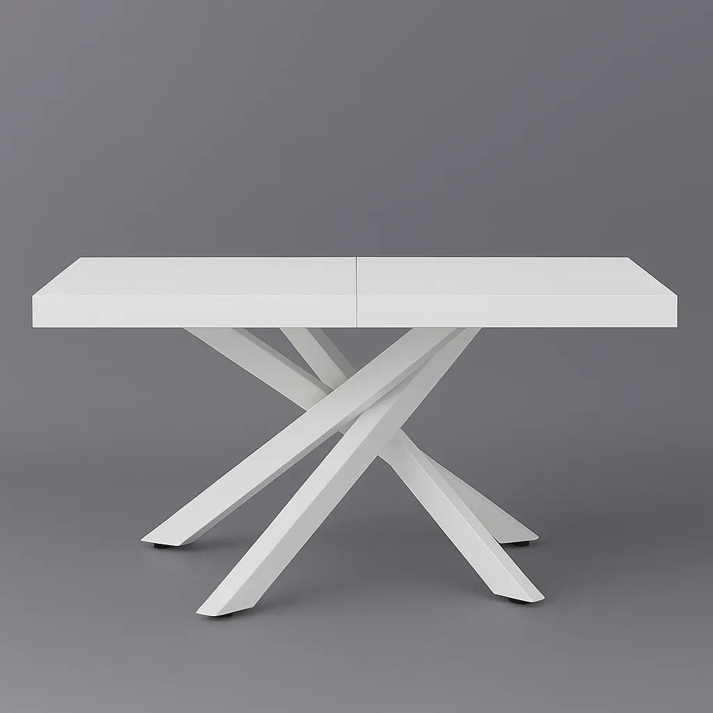 Tavolo Anson allungabile con piano in rovere o effetto cemento e gambe incrociate in metallo, estensibile da 160 a 240 cm