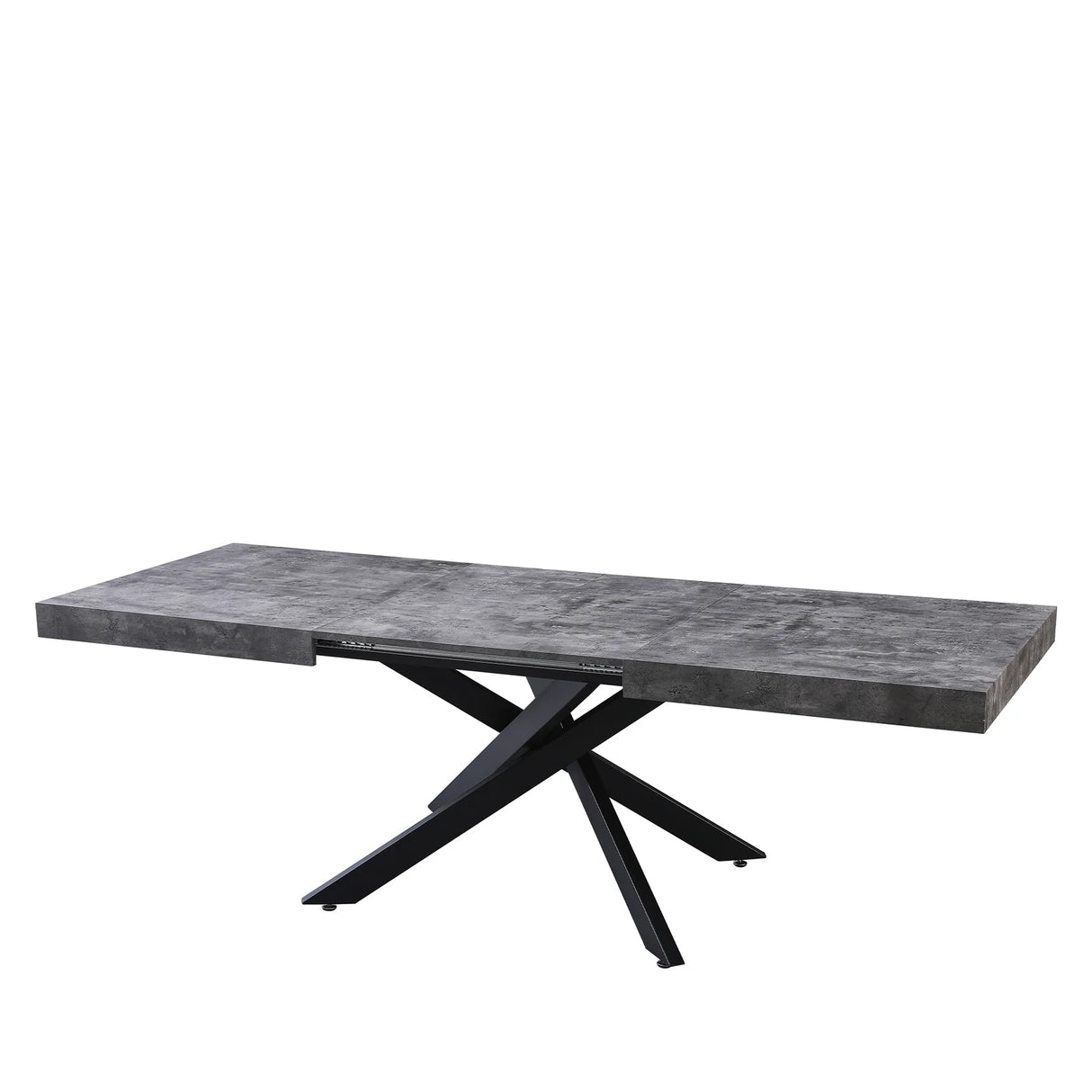 Tavolo Anson allungabile con piano in rovere o effetto cemento e gambe incrociate in metallo, estensibile da 160 a 240 cm