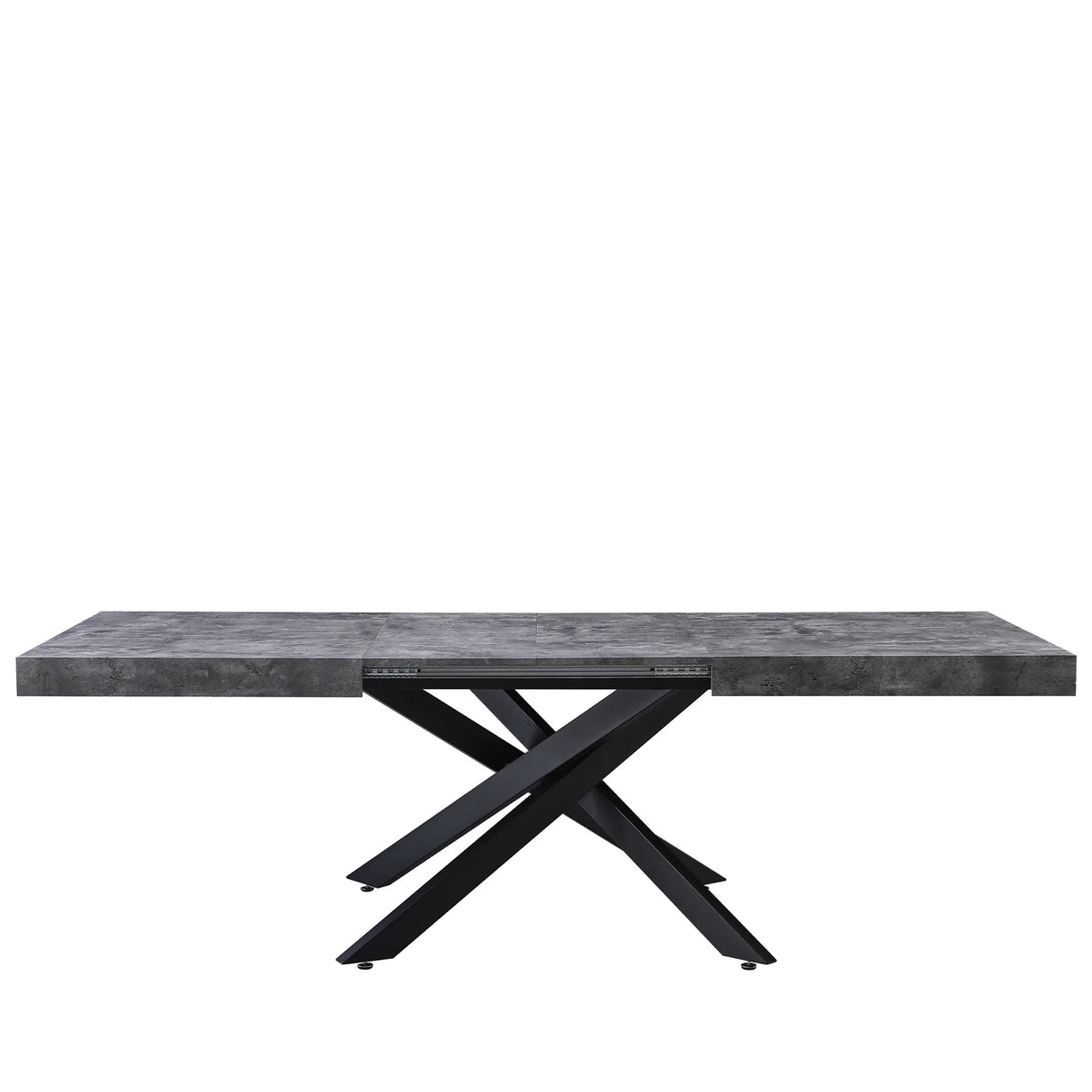 Tavolo Anson allungabile con piano in rovere o effetto cemento e gambe incrociate in metallo, estensibile da 160 a 240 cm